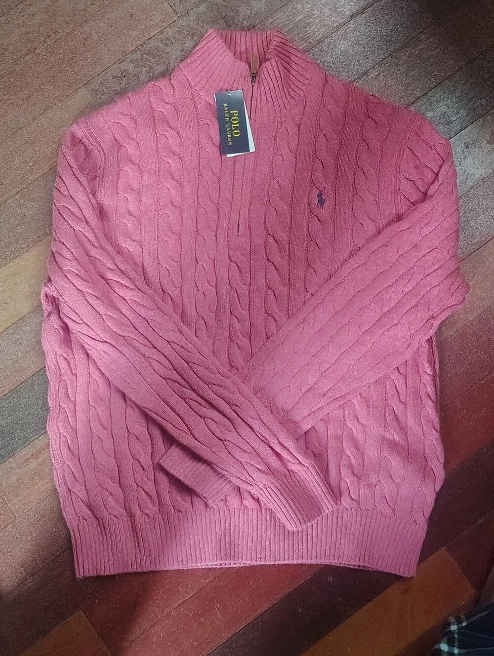 Polo by Ralph Lauren Pink Cable-Knit Half-Zip Crewneck Sweater